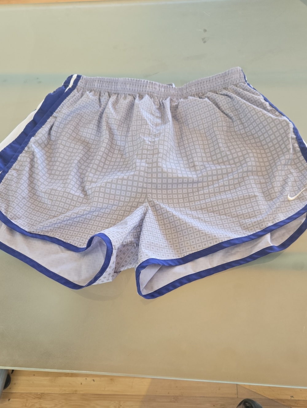 Nike White Running Shorts with Blue Trim